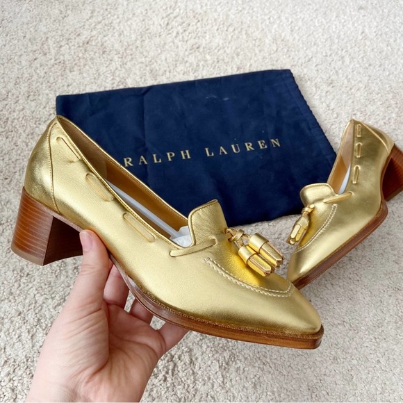 Ralph Lauren Purple Label Shoes - Ralph Lauren Collection Vayden Gold Tasseled Heeled Loafers Size EU 37 US 7